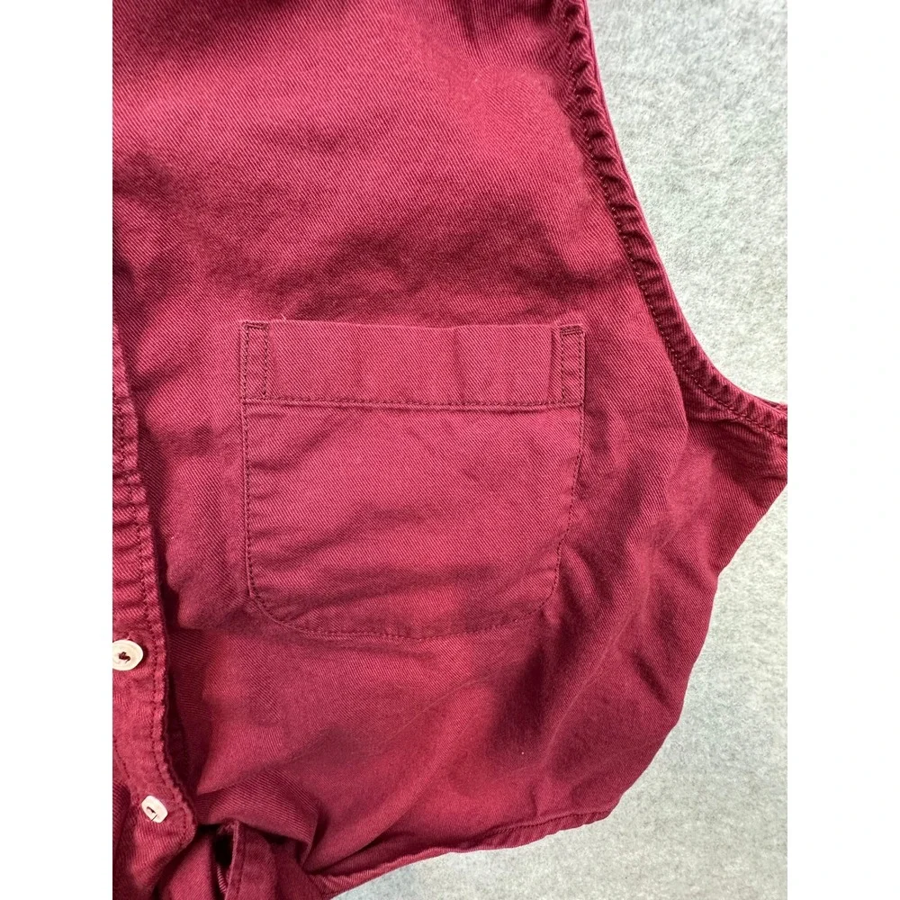 Hollister Womens Medium Burgundy Sleeveless Tie Front Button Down Cropped Shirt